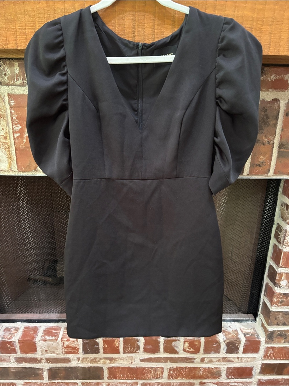DO+BE Black Mini Dress with V-Neck and Statement Puff Sleeves